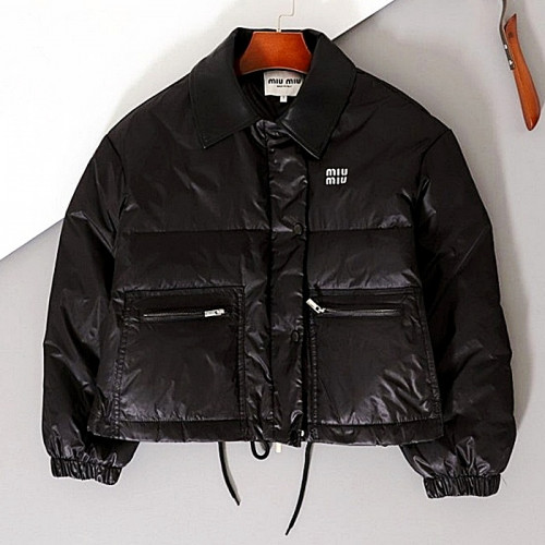 미우 MIUMIU 레더카라 크롭 다운패딩
