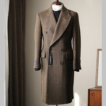 아르마니 EMPORIO ARMANI 헤링본 울 코트 - 미드브라운