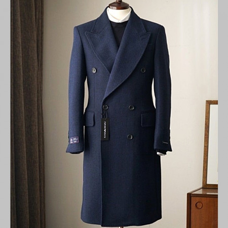아르마니 EMPORIO ARMANI 헤링본 울 코트 - 네이비