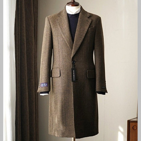 아르마니 EMPORIO ARMANI 헤링본 싱글 울 코트 - 브라운
