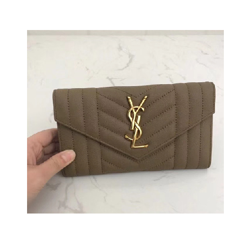 세인트로랑 엔벨로프 YSL 로고 지갑 카키