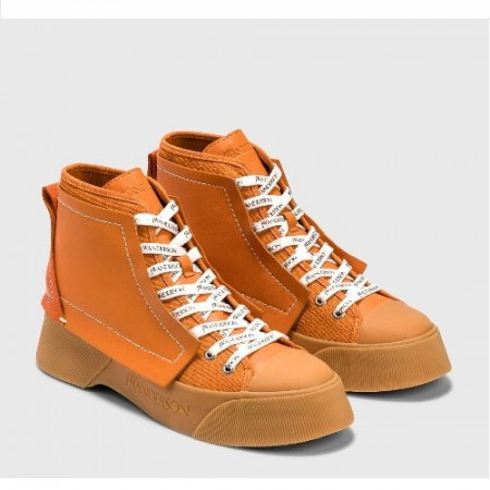 JW Anderson 캔버스 앤 레더 하이탑 스니커즈 오렌지