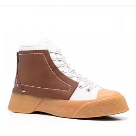 JW Anderson 캔버스 앤 레더 하이탑 스니커즈 브라운