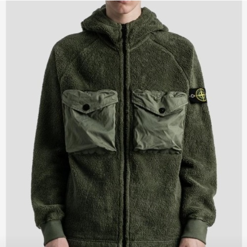 스톤아일랜드 폴라 플리스 후드집업 - 카키