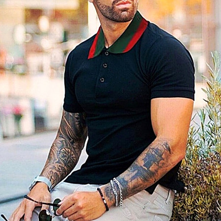 GUCCI 웹컬러 테이핑 카라 티셔츠