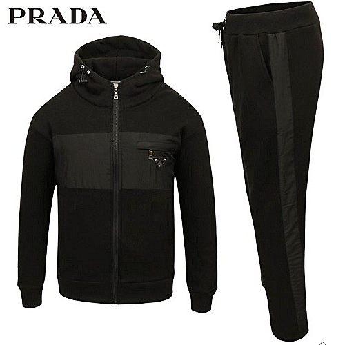 프라다 PRADA 우븐 지퍼 후드 집업 트레이닝 셋업