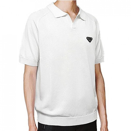 프라* 오픈카라 숏 슬리브 니트 셔츠