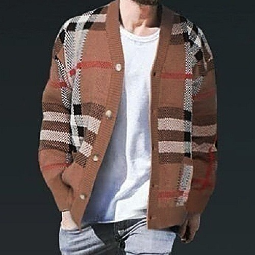 버*리 체크 브이 가디건