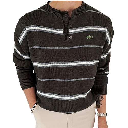라코스테 LACOSTE 헨리넥 스트라이프 니트