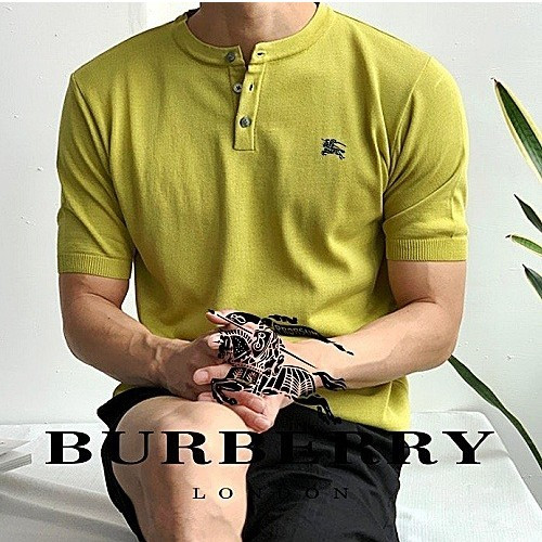 버*리 BURBERRY 씬 패브릭 헨리넥 숏슬리브 니트