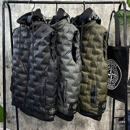 스톤아일*드 앰보 후드 패딩조끼